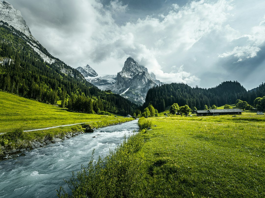 Klarer Alpenfluss in einem Schweizer Bergtal